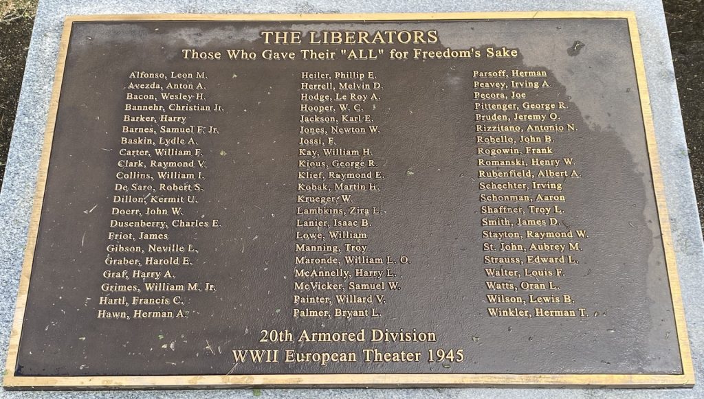20TH ARMORED DIVISION WAR MEMORIAL PLAQUE