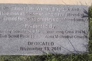 ALMA METHODIST CHURCH MEMORIAL FLAGPOLE STONE