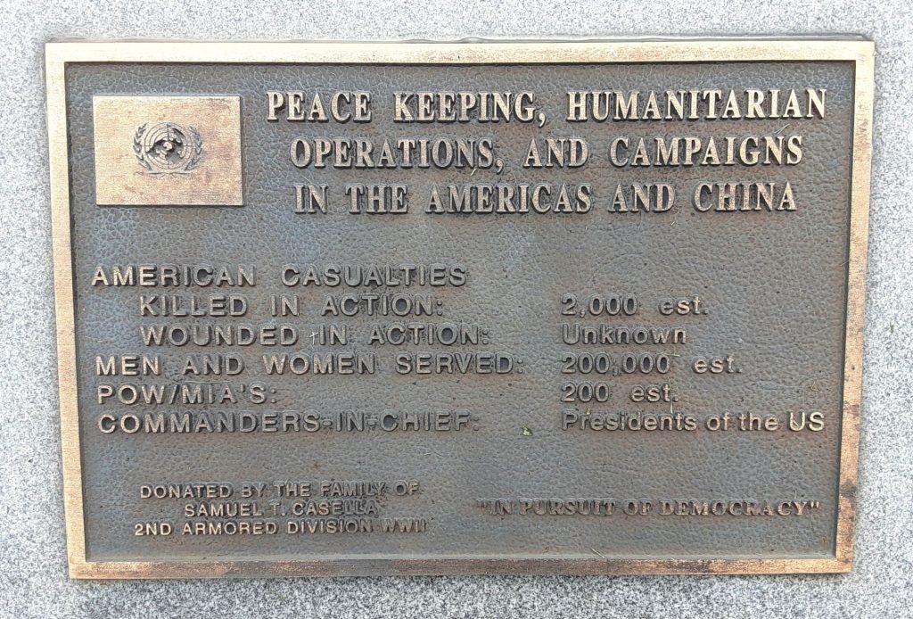 CANANDAIGUA PEACE KEEPING MEMORIAL PLAQUE