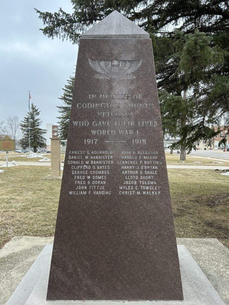 CODINGTON COUNTY SUPREME SACRIFICE WAR VETERANS MEMORIAL SIDE A