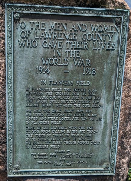 LAWRENCE COUNTY WORLD WAR MEMORIAL PLAQUE