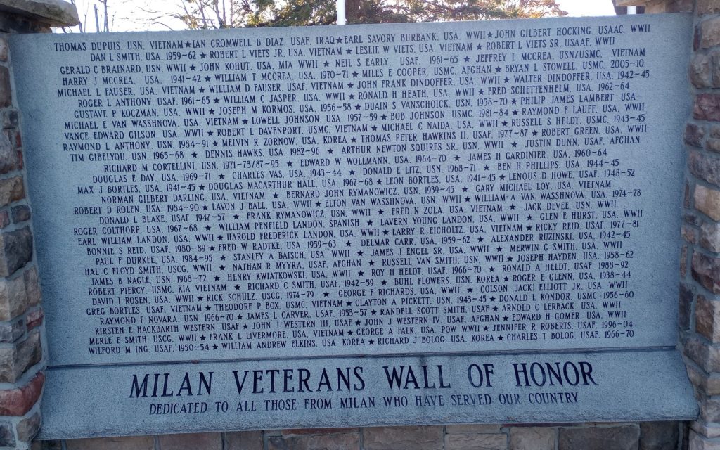 MILAN VETERANS WALL OF HONOR SECTION A