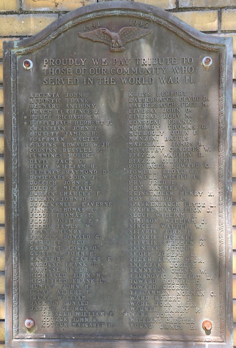 NOBLESTOWN WORLD WAR II HONOR ROLL MEMORIAL PLAQUE