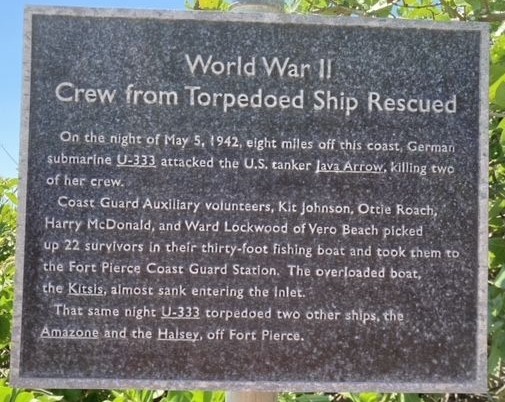 WORLD WAR II CREW FROM TORPEDOED SHIP RESCUED MEMORIAL PLAQUE