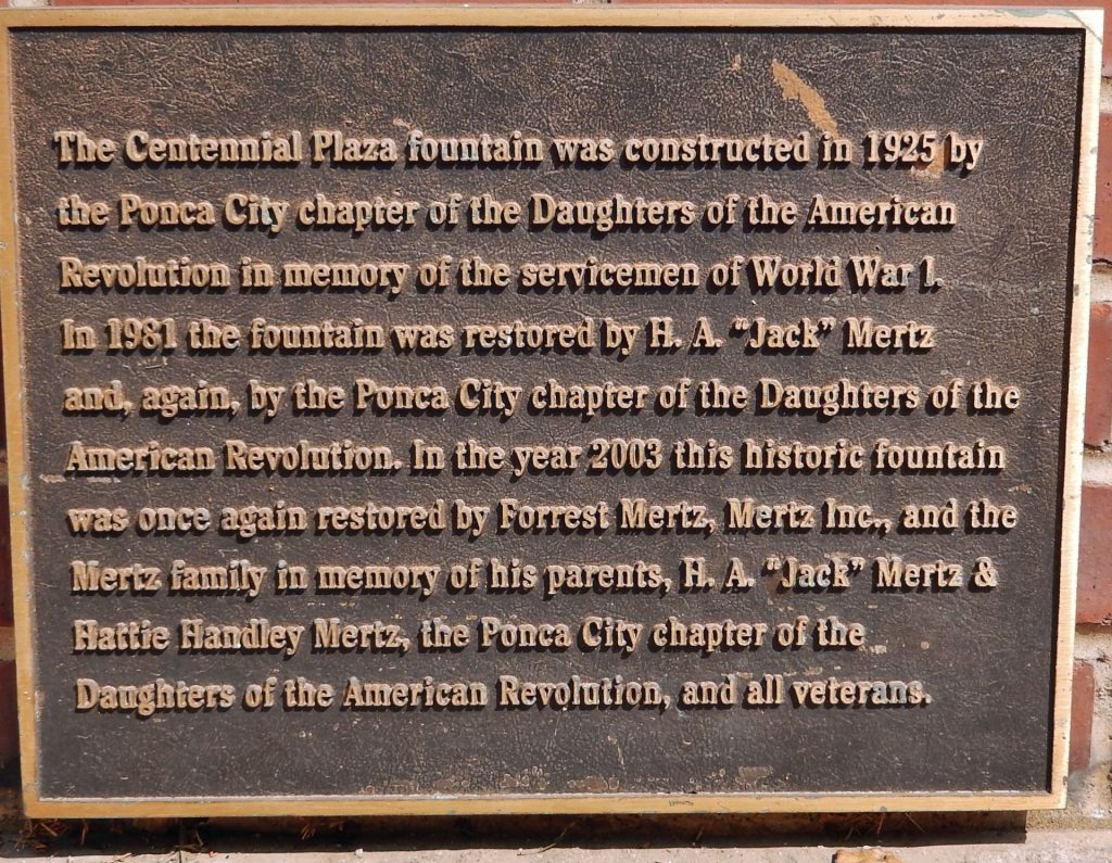 PONCA CITY WORLD WAR MEMORIAL FOUNTAIN PLAQUE B