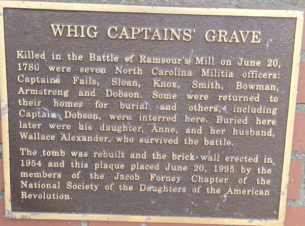 WHIG CAPTAINS’ GRAVE REVOLUTIONARY WAR MEMORIAL PLAQUE