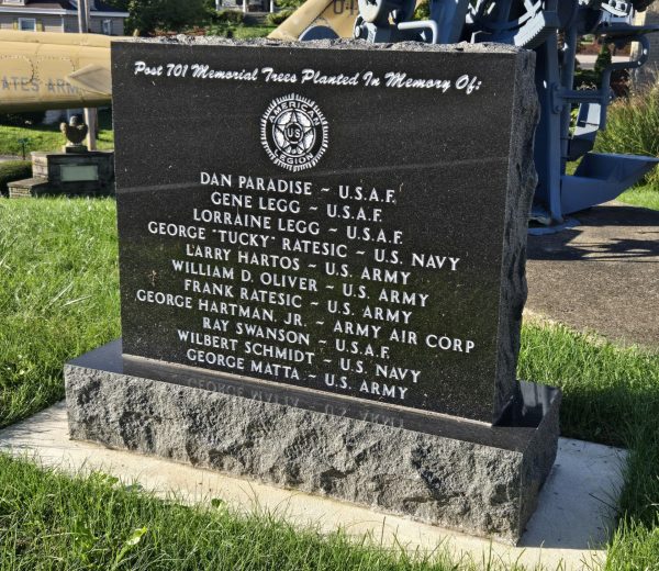 POST 701 MEMORIAL TREES PLANTED IN MEMORY OF WAR MEMORIAL STONE
