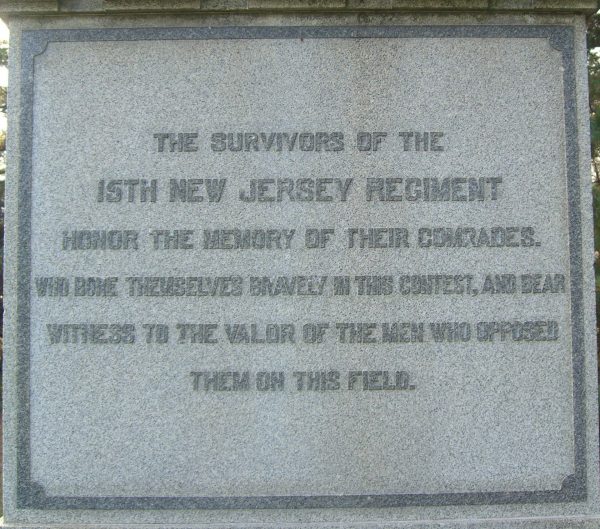 15TH REGIMENT, NEW JERSEY VOLUNTEER INFANTRY WAR MEMORIAL STONE B