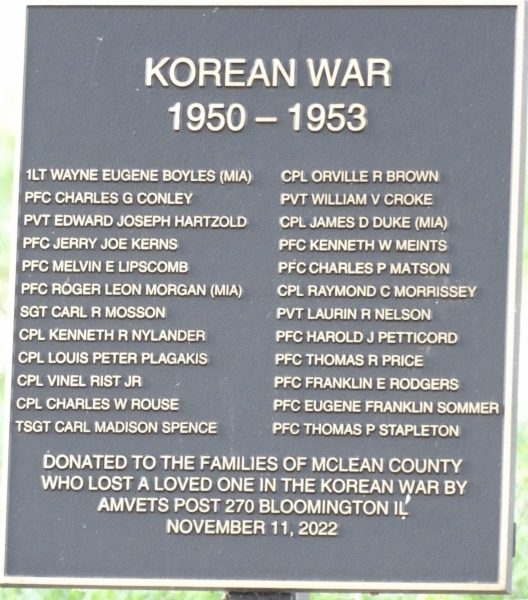 MCLEAN COUNTY KOREAN WAR MEMORIAL PLAQUE