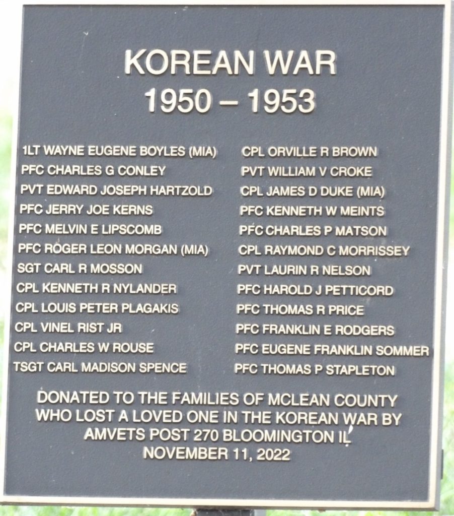 MCLEAN COUNTY KOREAN WAR MEMORIAL PLAQUE