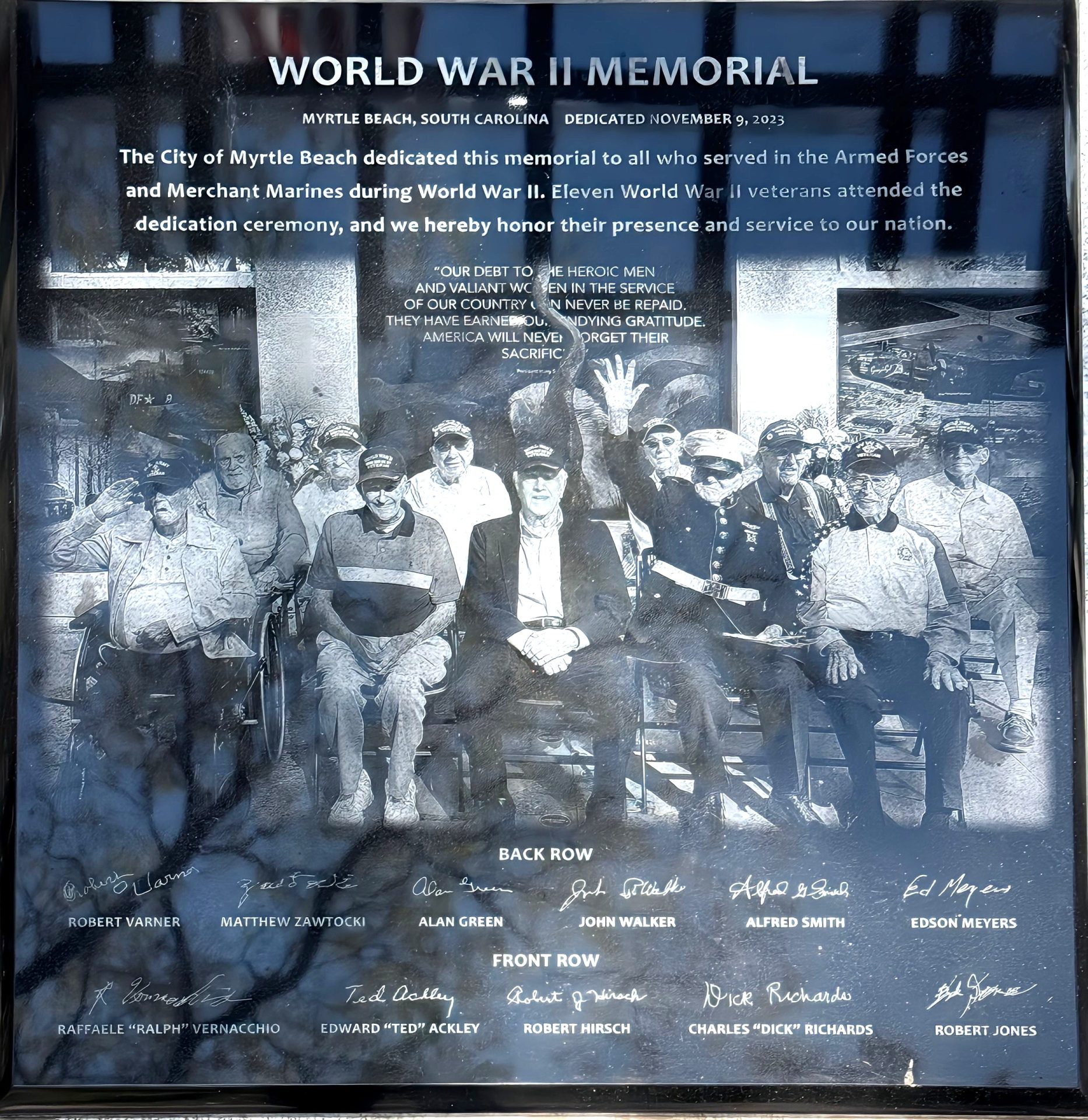 MYRTLE BEACH WORLD WAR II MEMORIAL PLAQUE - National War Memorial Registry